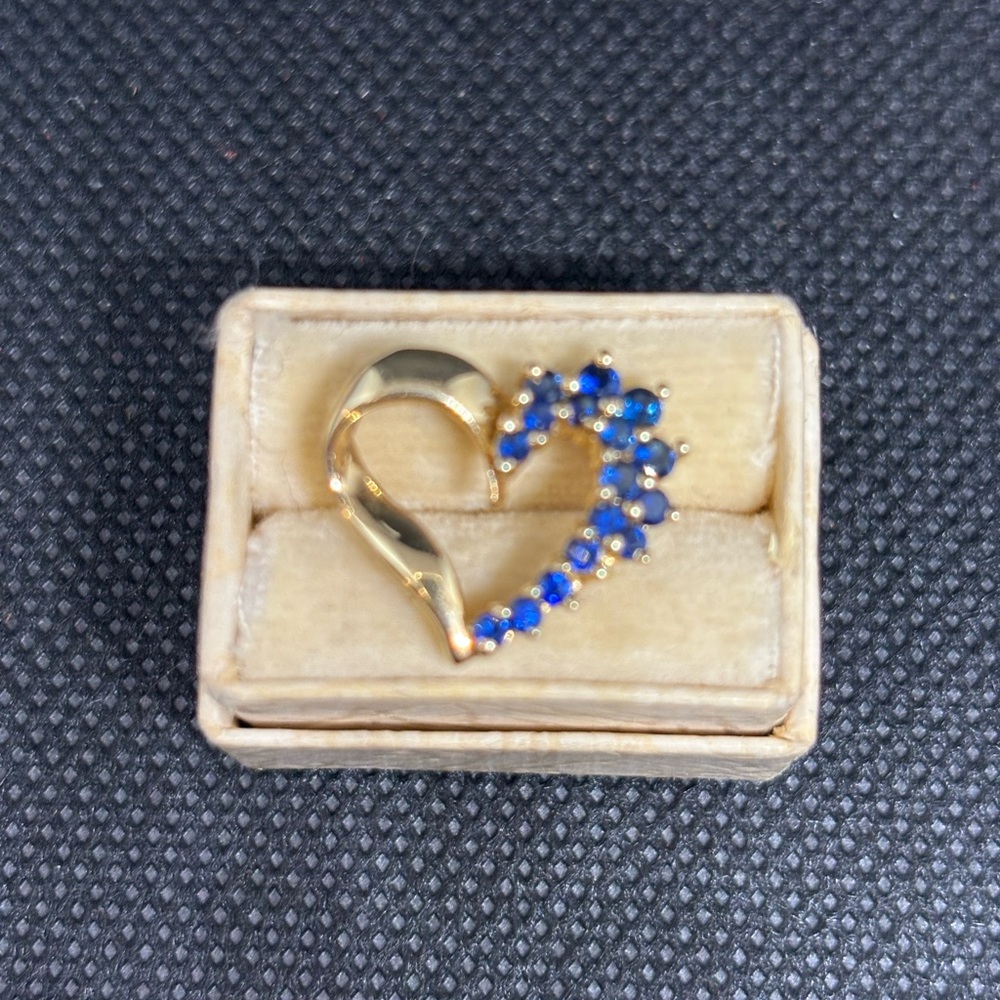 14K Gold and Blue Heart-Shaped Brooch